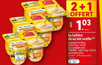 Lidl La Laitière Riz au lait vanille offre