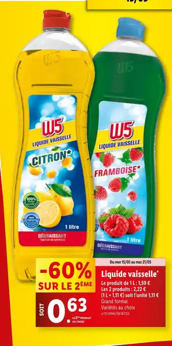 Lidl W5 Liquide vaisselle offre