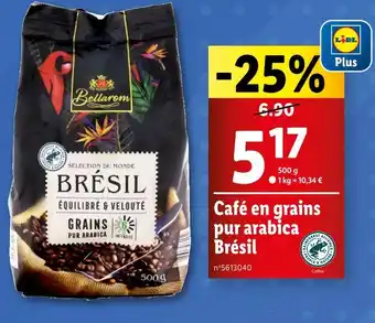 Lidl Bellarom Café en grains pur arabica Brésil offre