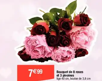Bouquet de 8 roses et 3 pivoines