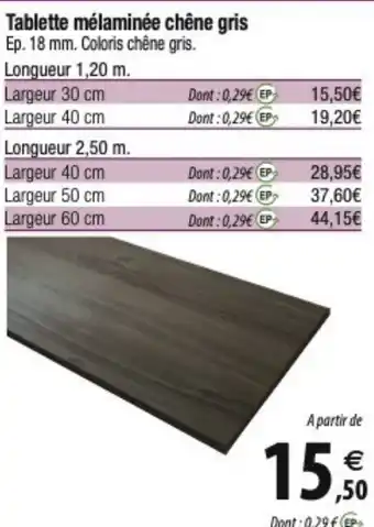 Tablette mélaminée chêne gris