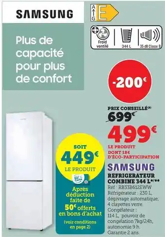 Super U Samsung - refrigerateur combine 344 l offre