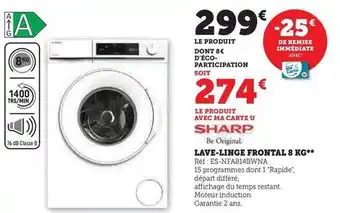 Super U Sharp - lave-linge frontal 8kg offre