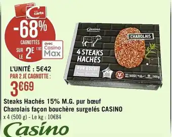 Casino Supermarchés Steaks hachés 15% M.G pur bœuf offre