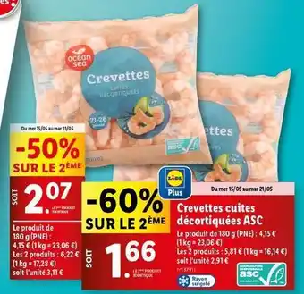 Lidl Ocean sea - crevettes cuites décortiquées asc offre