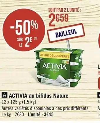 Casino Supermarchés Activia au bifidus Nature offre