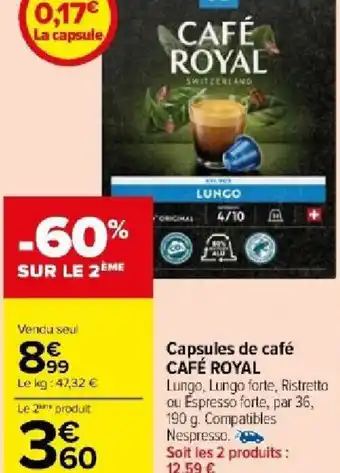 Carrefour Capsules de café CAFÉ ROYAL offre