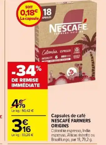 Carrefour Capsules de café NESCAFÉ FARMERS ORIGINS offre