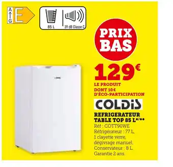 Super U COLDIS REFRIGERATEUR TABLE TOP 85 L offre