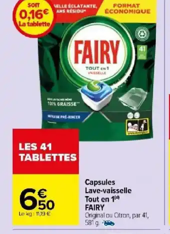 Carrefour Capsules Lave-vaisselle Tout en 1 FAIRY offre