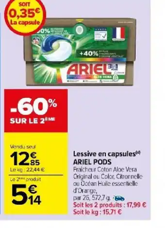 Carrefour Lessive en capsules ARIEL PODS offre