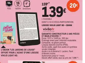 E.Leclerc LISEUSE VIVLIO LIGHT HD + EBOOK offre