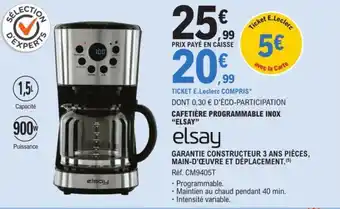 E.Leclerc CAFETIÈRE PROGRAMMABLE INOX "ELSAY" offre