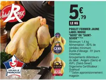 E.Leclerc POULET FERMIER JAUNE LABEL ROUGE "GERS" OU "SAINT- offre