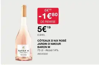 Costco CÔTEAUX D'AIX ROSÉ JARDIN D'AMOUR BARON M offre