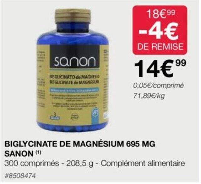 Promo BIGLYCINATE DE MAGNÉSIUM 695 MG SANON (1) chez Costco