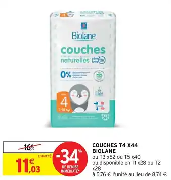 Intermarché COUCHES T4 X44 BIOLANE offre