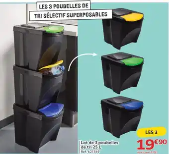 Gifi Lot de 3 poubelles de tri 25 L offre