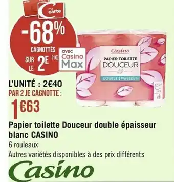 Papier toilette Douceur double Épaisseur blanc Casino