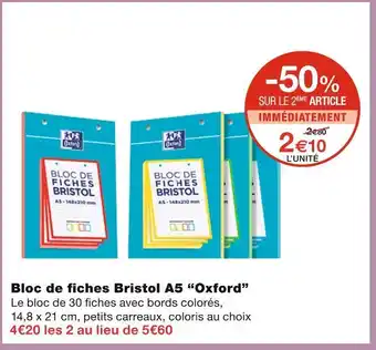 Monoprix Oxford Bloc de fiches Bristol A5 offre