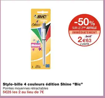 Monoprix Bic Stylo-bille 4 couleurs édition Shine offre