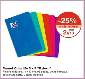 Monoprix Oxford Carnet Colorlife 5 x 5 offre