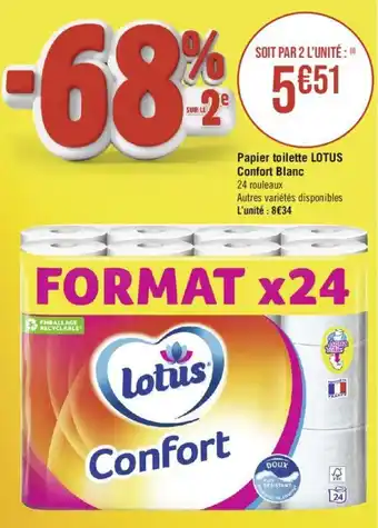 Géant Casino Papier toilette LOTUS Confort Blanc offre