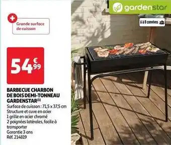 Auchan Gardenstar - barbecue charbon de bois demi-tonneau offre