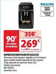 Auchan Philips - espresso broyeur ep2225/10 offre