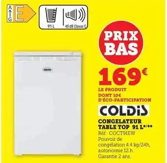 Super U Coldis - congelateur table top 91l offre