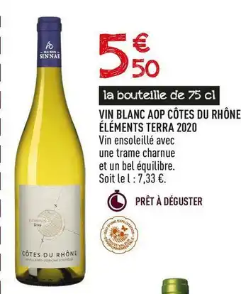 Frais d'ici Vin blanc aop côtes du rhône éléments terra 2020 offre
