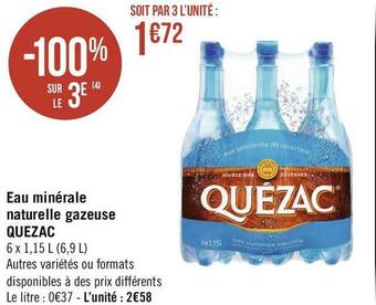 Géant Casino Quezac eau minérale naturelle gazeuse offre