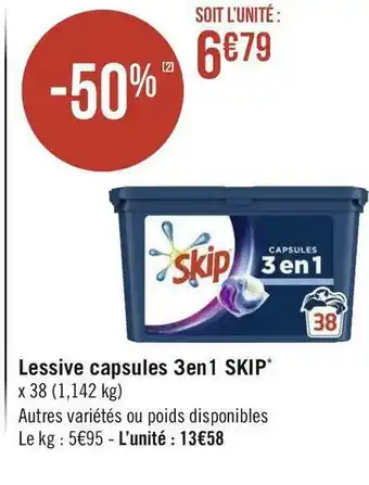 Géant Casino Skip lessive capsules 3en1* offre