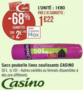 Géant Casino Casino sacs poubelle liens coulissants offre