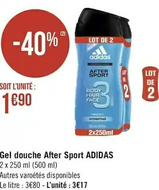 Géant Casino Adidas gel douche after sport offre