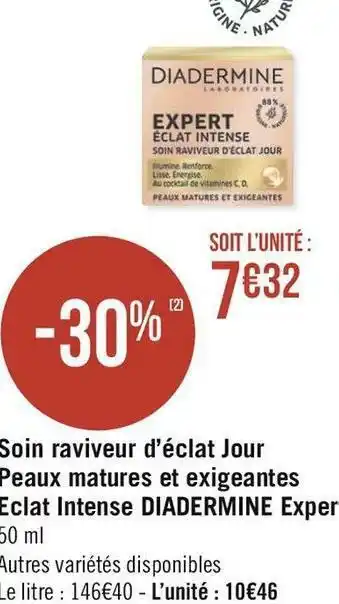 Géant Casino Diadermine soin raviveur d’éclat jour peaux matures et exigeantes eclat intense expert offre