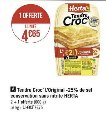 Géant Casino Herta tendre croc’ l’original -25% de sel conservation sans nitrite offre