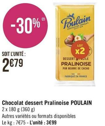 Géant Casino Poulain chocolat dessert pralinoise offre