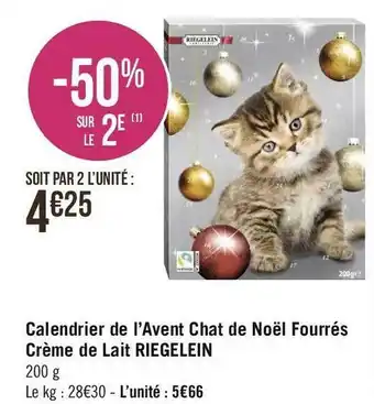 Géant Casino Riegelein calendrier de l’avent chat de noël fourrés crème de lait offre