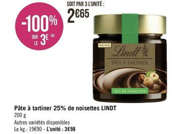Géant Casino Lindt pâte à tartiner 25% de noisettes offre