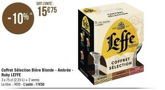Géant Casino Leffe coffret sélection bière blonde - ambrée - ruby offre