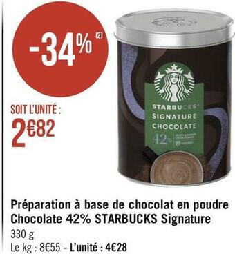 Géant Casino Starbucks signature préparation à base de chocolat en poudre chocolate 42% offre
