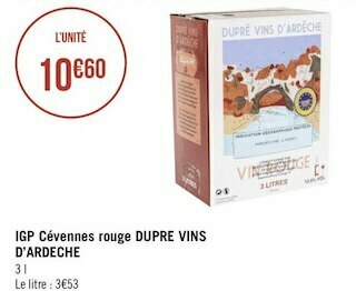 Géant Casino Dupre vins d’ardeche igp cévennes rouge offre