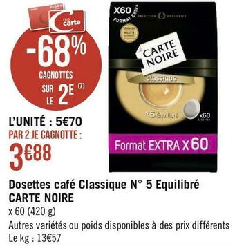 Carte noire dosettes café classique n° 5 equilibré
