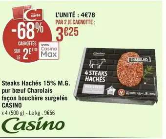Géant Casino Casino steaks hachés 15% m.g. pur bœuf charolais façon bouchère surgelés offre