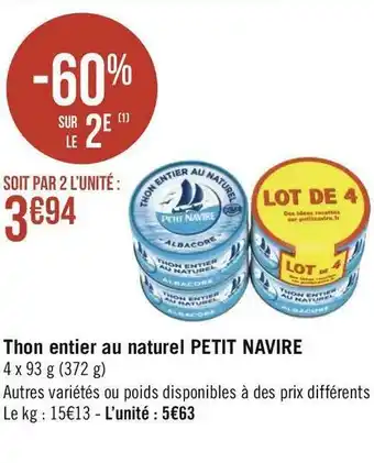 Petit navire thon entier au naturel