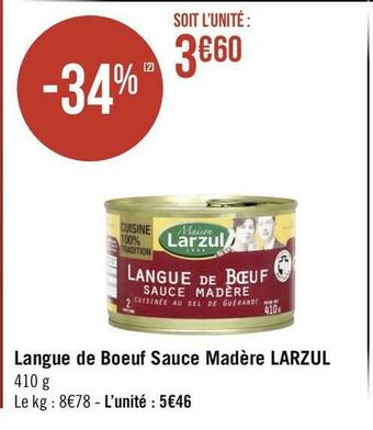 Géant Casino Larzul langue de boeuf sauce madère offre