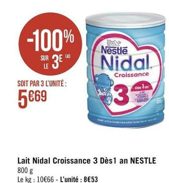 Géant Casino Nestle lait nidal croissance 3 dès1 an offre