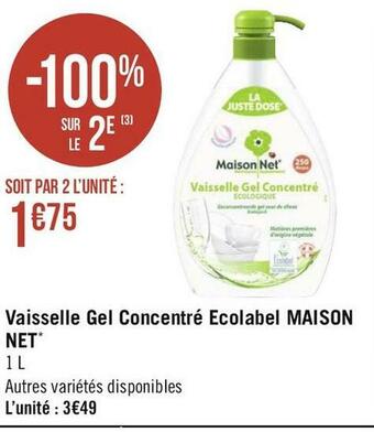 Géant Casino Maison net vaisselle gel concentré ecolabel* offre