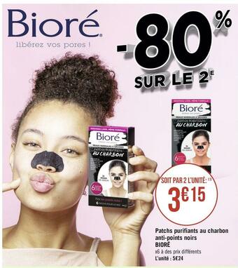 Géant Casino Bioré patchs purifiants au charbon anti-points noirs offre